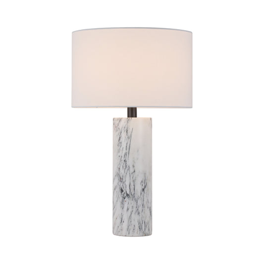 Brilliant-Maker TL3389AW Arabescato White Marble Table Lamp with BE01 Beige Linen Shade - Customizable B2B Modern Classic Lamp with Bronze Finish, for Living Room/Bedroom/Dining