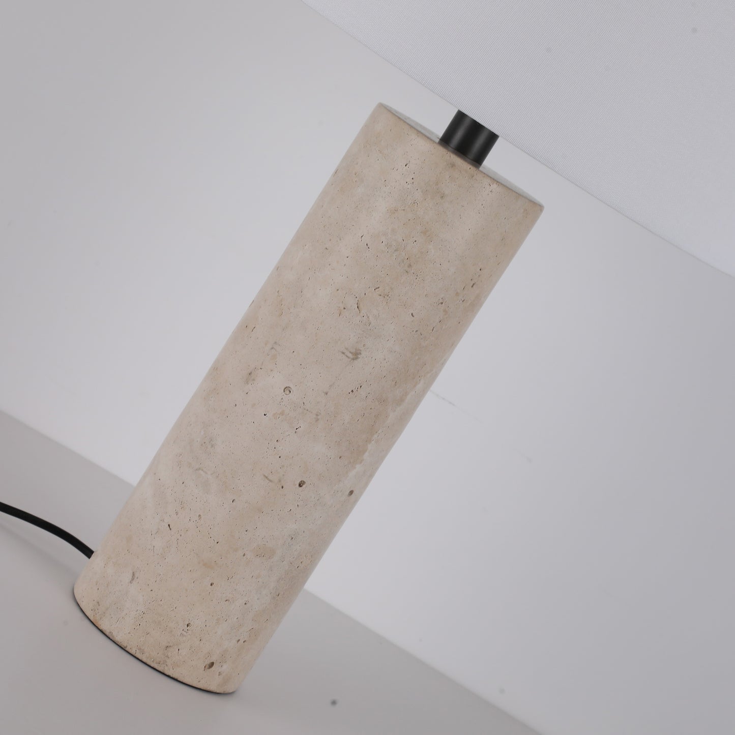 Brilliant-Maker TL3389TR Travertine Table Lamp with BE01 Beige Linen Shade - Customizable B2B Modern Classic Lamp with Bronze Finish