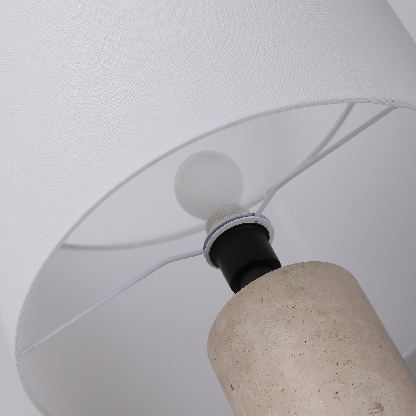 Brilliant-Maker TL3389TR Travertine Table Lamp with BE01 Beige Linen Shade - Customizable B2B Modern Classic Lamp with Bronze Finish