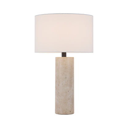 Brilliant-Maker TL3389TR Travertine Table Lamp with BE01 Beige Linen Shade - Customizable B2B Modern Classic Lamp with Bronze Finish