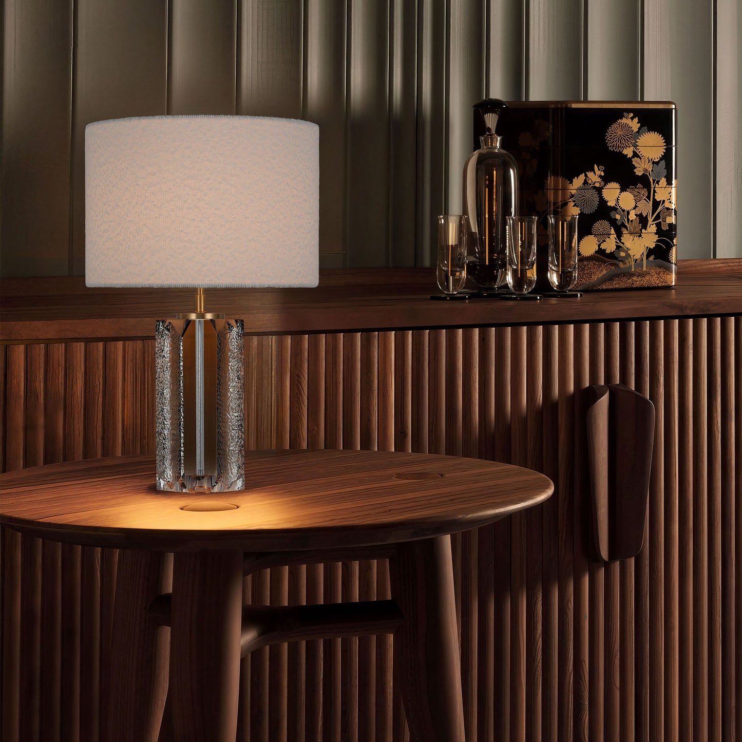 Flowing Veil · Cylindrical Crystal Table Lamp