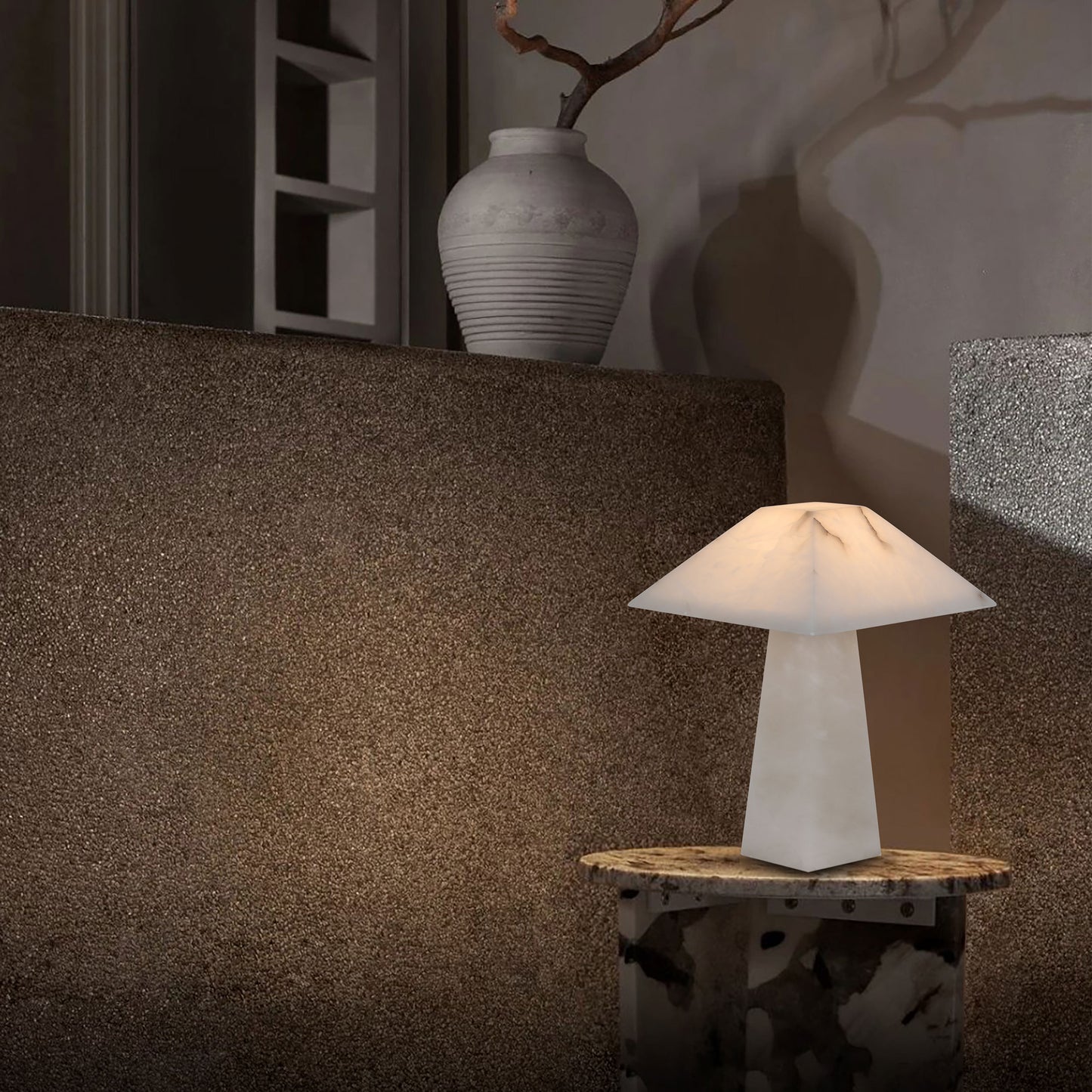 TL3393 Square Alabaster Table Lamp: Architectural Serenity in Stone