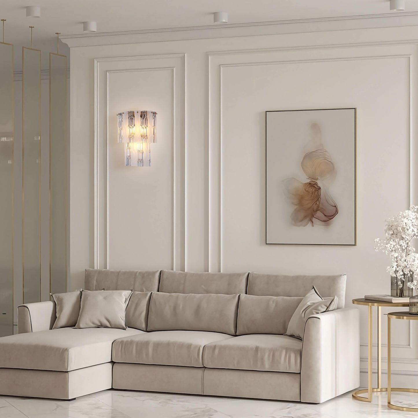 مصباح حائط من Brilliant - Maker WL7112CF مصنوع من زجاج ملتوي ثنائي اللون - إضاءة مخصصة للأعمال التجارية للأماكن المميزة.