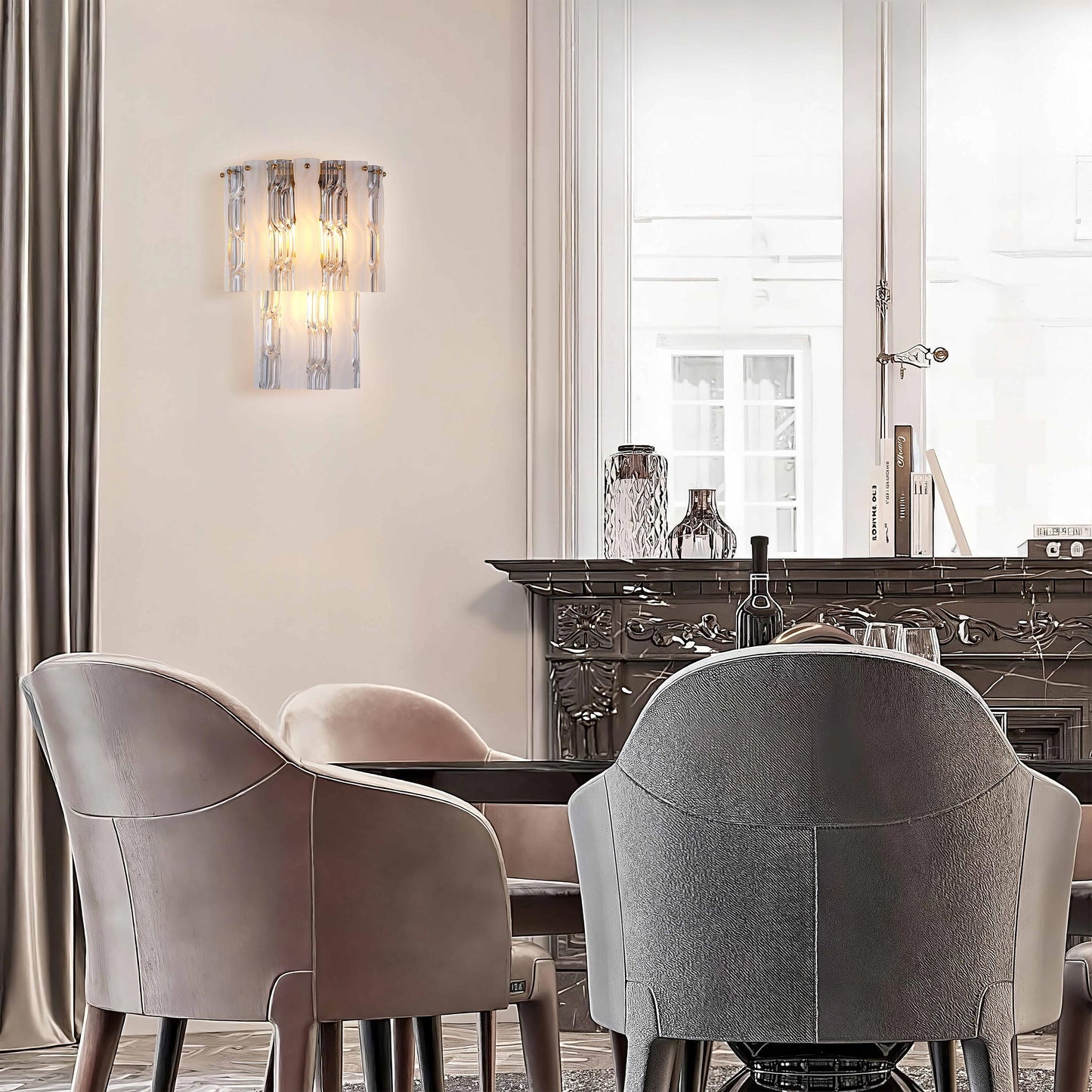 مصباح حائط من Brilliant - Maker WL7112CF مصنوع من زجاج ملتوي ثنائي اللون - إضاءة مخصصة للأعمال التجارية للأماكن المميزة.